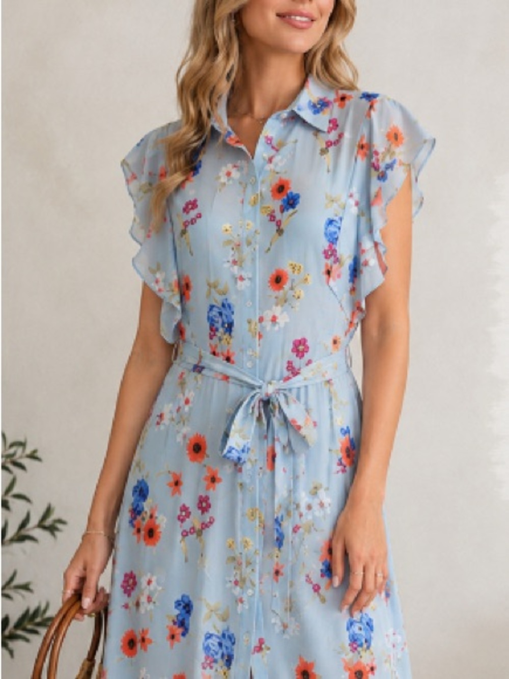 New Milan Kiss Midi/Maxi Belted Button down Ruffle sleeve Floral Tank Dress XL